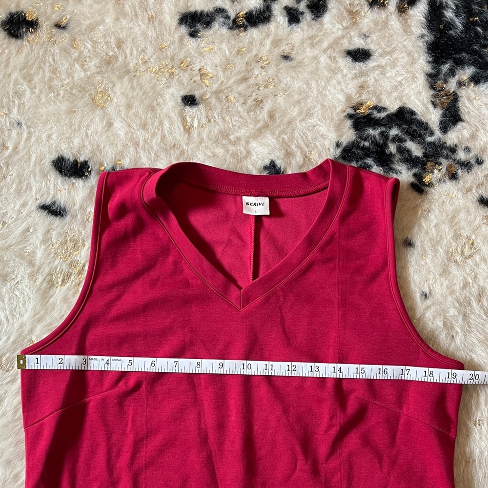 Sleeveless V-Neck Knit Tank Dress - Raspberry - Picture 4 of 7
